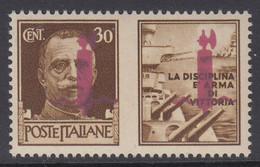 ITALY - R.S.I. - Propaganda Di Guerra Emiss. Di Firenze Sassone N. 41/I (Lilla) - Cat. 300 Euro - Gomma Integra MNH** - Oorlogspropaganda