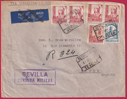 GUERRE ESPAGNE CENSURE CENSOR CENSURA SEVILLA 1937 ALGER ALGERIE - Marques De Censures Nationalistes