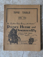Fascicule Horaires De Train ROMNEY HYTHE AND DYMCHURCH RAILWAY - 1938 - Smallest Public Light Raylway - Europe