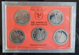 Isle Of Man Set 5x Crowns 1987. American's Cup. Sailboats. UNC - Île De  Man