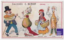 Anthropomorphisme Chromo Bériot Orne Fromage Camembert Poires Duchesses Volaille Poule Oeuf Cidre Gastronomie A62-74 - Té & Café