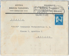 65735 - BULGARIA - POSTAL HISTORY - ADVERTISING COVER To Italy - 1938, Chemists, Pharmacy - Pharmacy