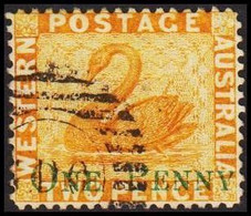 1875. Western Australia. ONE PENNY On TWO PENCE. Swan.  (Michel 22) - JF512301 - Used Stamps