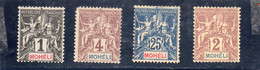 Mohéli: Année 1906-07  Lot De 4 Valeurs N° 1**,2**,3**,7* - Unused Stamps