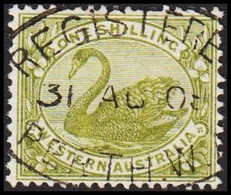 1898. Western Australia. ONE SHILLING. Swan. Luxus Cancel REGISTERED PERTH. 31 AU 09..  (Michel 48) - JF512326 - Usados