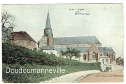 CPA - 76 - CANY - Eglise  ***CARTE TOILEE COLORISEE*** - Cany Barville