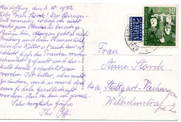 55460 - Bund - 1952 - 10Pfg. Jugend '52 EF A. AnsKte. HEIDELBERG -> Stuttgart - Covers & Documents