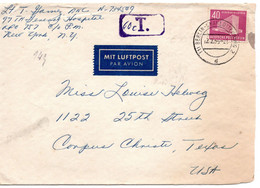 55461 - Berlin - 1955 - 40Pfg. Bauten EF A. LpBf. BERLIN -> Corpus Christi, TX (USA), M. Nachportovermerk - Storia Postale
