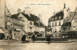 Dijon * La Place François Rude * Commerces Magasins * Restaurant * La Fontaine * Cachet Militaire Au Dos - Dijon