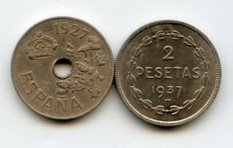 Lot, 2 Monnaies Espagnol. 1927 Et 1937. Espagne  /371 - 1 Peseta