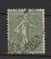 Variété Timbre SEMEUSE Lignée N°198 50 Centimes Vert Olive, Tache Entre 2 Rayons De Soleil - Oblitérés