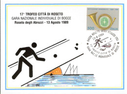 CARTOLINA CON ANNULLO SPECIALE 17 TROFEO CITTA DI ROSETO CON AUTOGRAFO DEL CAMPIONE DEL MONDO D'Alessandro - Bocce