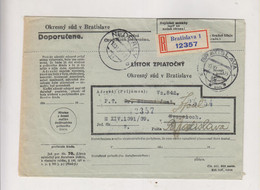 SLOVAKIA WW II BRATISLAVA 1939 Registered Official Cover To NEOPALY Returned - Lettres & Documents