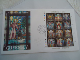 GUERNSEY  FDC CHRISTMAS  1993  SHEET   GLAS PAINTING - Verres & Vitraux