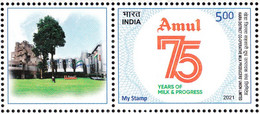 INDIA  2021 MY STAMP, 75 YEARS AMUL, MILK ETC PRODUCERS COOPERATIVE, 1v With Tab,, LIMITED Issue,MNH(**) - Nuovi