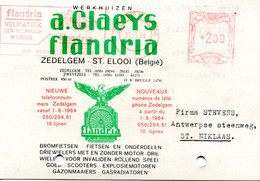 1964 Kaart Werkhuizen A. CLAEYS FLANDRIA Zedelgem St Elooi - Bromfietsen - Scooters - Rode Frankeerstempel  -   Ref 17 - Cartas