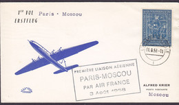 Luxembourg AIR FRANCE First Flight Premiére Liason Aérienne PARIS - MOSCOU 1958 Cover Lettre (2 Scans) - Covers & Documents