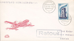 Luxembourg Erstflug First Flight Premiére Liason MÜNCHEN - ZÜRICH 1958 Cover Lettre 4 Fr. Europa CEPT Timbre (2 Scans) - Covers & Documents