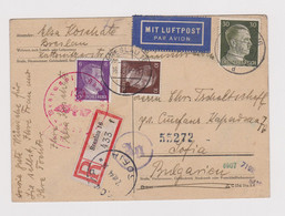 Germany Reich Censored Ww2-1944 Postal Card Registered Airmail Poland BRESLAU-Wroclaw To Bulgaria (36595) - Covers & Documents