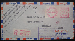 1966 Premier Vol Paris Beyrouth Liban   Quadriréacteur Coronado Lebanese Airways Cachet De Perpignan - Primeros Vuelos