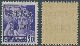 1945 OCCUPAZIONE JUGOSLAVA ISTRIA POLA 1 LIRA SU 50 CENT MNH ** - P19-4 - Jugoslawische Bes.: Istrien