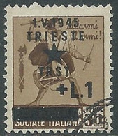 1945 OCCUPAZIONE JUGOSLAVA TRIESTE USATO 1 LIRA SU 30 CENT - P19 - Yugoslavian Occ.: Trieste