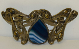 BELLE BOUCLE De CEINTURE ART NOUVEAU METAL Argenté PIERRE AGATE OBJET DE COLLECTION VETEMENTS ANCIENS - Autres & Non Classés