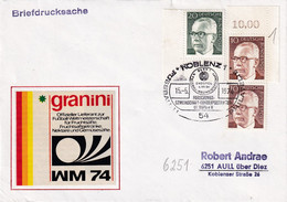 Germany 1974 Cover: Football Soccer Fussball Calcio FIFA World Cup Mundial; Wunder Won Bern 1954; Koblenz Cancellation - 1954 – Suisse