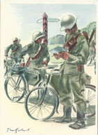 Carte Illustrée Patrouille Cycliste, Radfahrer Patrouille. Pattuglia Ciclisti. Non Circulée. Circa, Environ 1940. - Documents