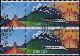 Suisse - 2020 - Ceneri - Zwischenstege - Viererblock - Ersttag Stempel ET - Used Stamps