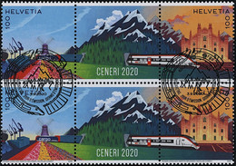 Suisse - 2020 - Ceneri - Zwischenstege - Viererblock - Ersttag Voll Stempel ET - Used Stamps