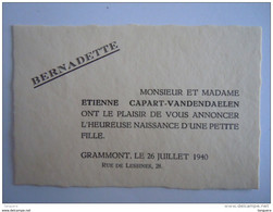 Geboortekaartje Faire Part Naissance Bernadette Capart 1940 Grammont Geraardsbergen - Naissance & Baptême