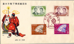 1959 , JAPÓN / JAPAN  ,  SOBRE DE PRIMER DIA , YV. 623 / 626 , MATRIMONIO DEL PRÍNCIPE HEREDERO AKI - HITO - Storia Postale