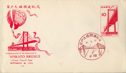 1962 , JAPÓN / JAPAN  ,  SOBRE DE PRIMER DIA , INAUGURACIÓN DEL " WAKATO BRIDGE " , PUENTES , YV. 721 - Lettres & Documents