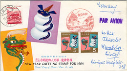 1964 , JAPÓN / JAPAN  ,  SOBRE DE PRIMER DIA CIRCULADO , TOKYO , YV. 765 ,  AÑO NUEVO , DRAGONES , JUGUETES - Storia Postale
