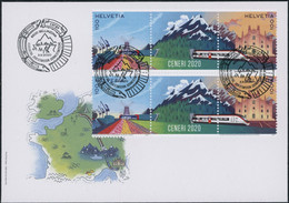 Suisse - 2020 - Ceneri - Zwischenstege - Viererblock - Ersttagsbrief FDC ET - Ersttag Voll Stempel - Lettres & Documents