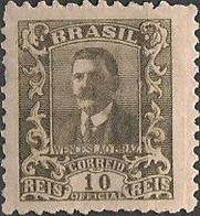 BRAZIL - OFFICICAL STAMP: WENCESLAU BRAZ (10 RÉIS, BROWN OLIVE, WATERMARK Mi.4 "CASA DA MOEDA") 1919 - MLH - Ungebraucht