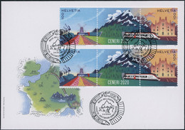 Suisse - 2020 - Ceneri - Zwischenstege - Viererblock - Ersttagsbrief FDC ET - Briefe U. Dokumente