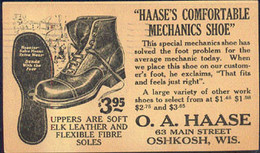 U.S.A.(1925) Boot. Postal Card With Illustrated Ad For Hasse's Comfortable Mechanics Shoe. - 1921-40