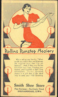 U.S.A.(1933) Woman Holding Hosiery. Postal Card With Illustrated Ad On Reverse For Rollins Runstop Hosiery. - 1921-40