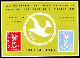 BELGIUM(1958) Europa Symbol. Deluxe Proof (LX29) Of 2 Values On Card. Scott Nos 527-8, Yvert Nos 1064-5. - Foglietti Di Lusso [LX]