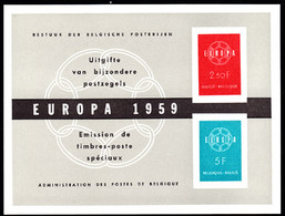 BELGIUM(1959) Europa Symbol. Deluxe Proof (LX30) Of 2 Values On Card. Scott Nos 536-7, Yvert Nos 1111-2. - Deluxe Sheetlets [LX]