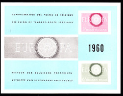 BELGIUM(1960) Europa Symbol. Scott Nos 553-4. Yvert Nos 1150-1. Europa Issue. Deluxe Proof (LX33) Of 2 Values. - Foglietti Di Lusso [LX]