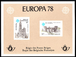BELGIUM(1978) Antwerp Cathedral. Pont Des Trous. Scott Nos 1013-4. Yvert Nos 1886-7. EUROPA Issue. Deluxe Proof (LX67). - Feuillets De Luxe [LX]