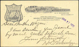 U.S.A.(1922) Masonic Symbols. Postal Card With Illustrated Notice On Reverse For I.O.O.F. Lodge Of California. - 1921-40