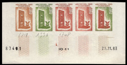 COMOROS(1963) Carved Lamp. Trial Color Proofs In Strip Of 5. Scott No 59, Yvert No 32. - Andere & Zonder Classificatie