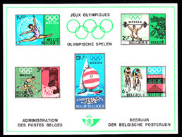 BELGIUM(1968) Mexico Olympics. Deluxe Proof (LX55) Of 5 Values. Scott Nos B824-8, Yvert Nos 1456-60. - Deluxe Sheetlets [LX]