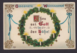 Ansichtskarte Künstlerkarte Weihnachtsgruß Ehre Sei Gott In Der Höhe Kranz Kerze - Ohne Zuordnung