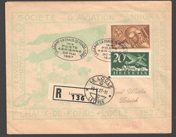1927 Entier Postal Recommandé Société Nhora- 1er Départ De Chaux-de-Fonds Ajout Zum PA 4 - Eerste Vluchten
