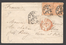 Petite Enveloppe 27 Août 1864 De Genève Pour Poissy Zum 32 X2 Entrée «Suisse - Bellegarde» - Cartas